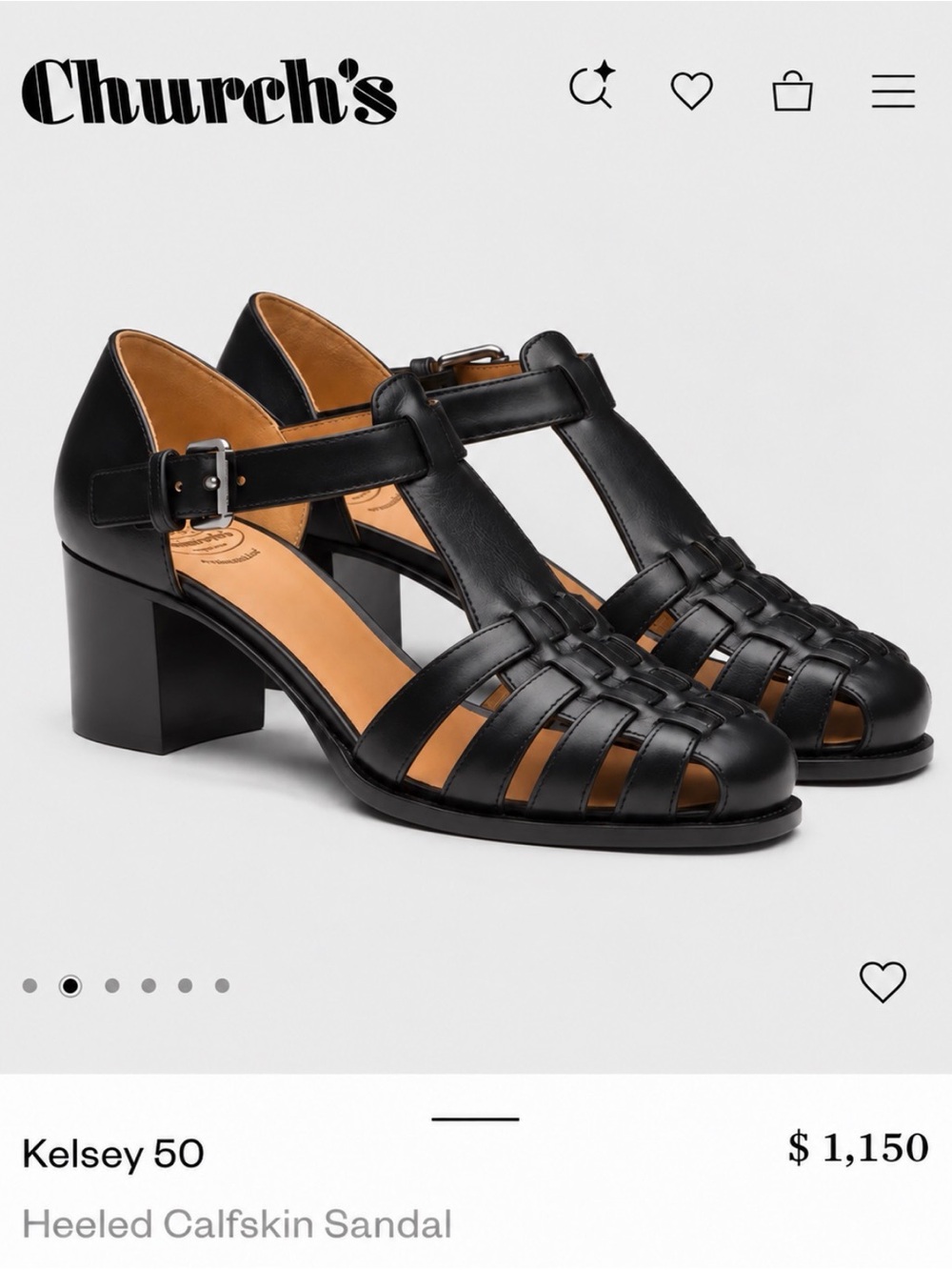 F/W 2026 $1150 Church's Women's Black Kelsey 50mm Sandals, Sz EU 42 Sz US 11